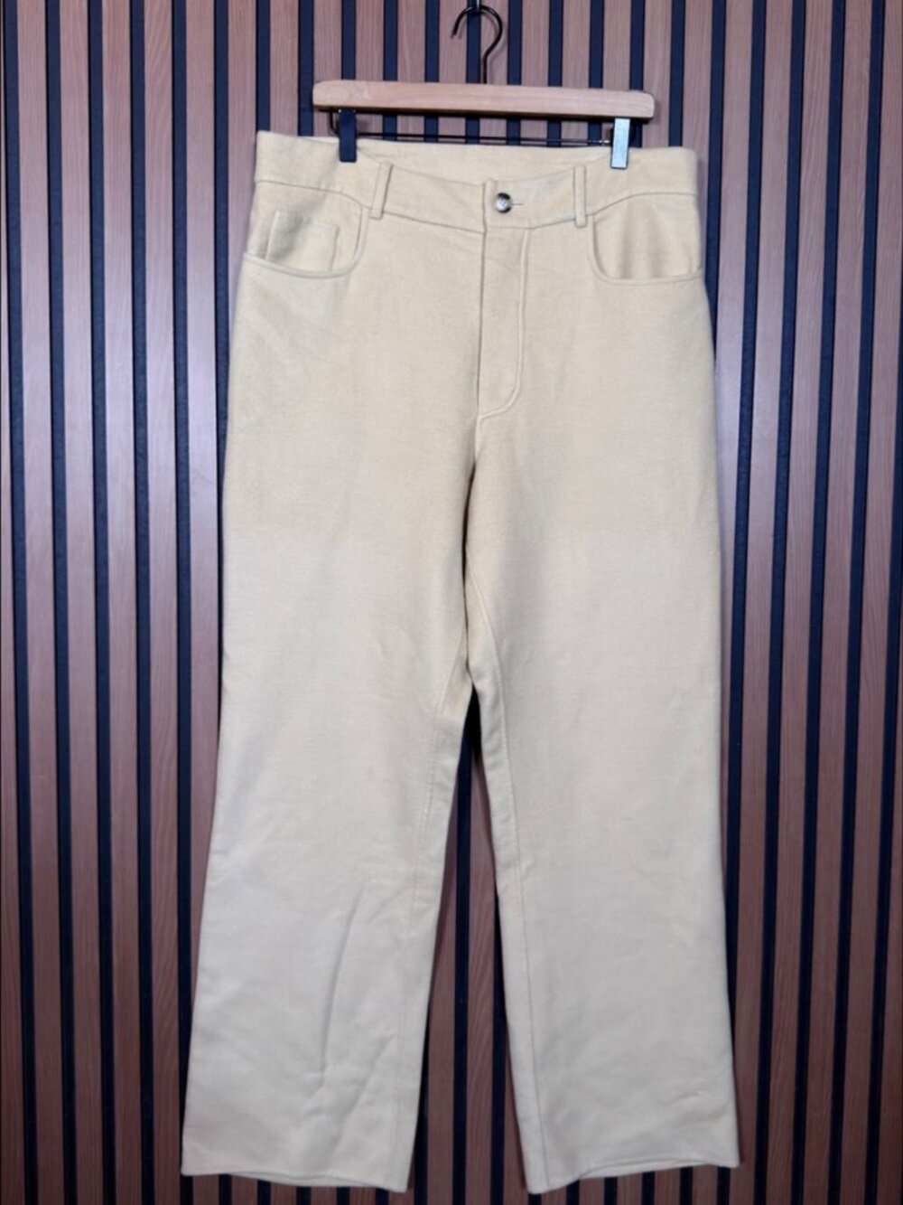 Nanushka Pants 36 Mens Beige Fleece Wool Silk 5 Pocket Stretch Bootcut Soft